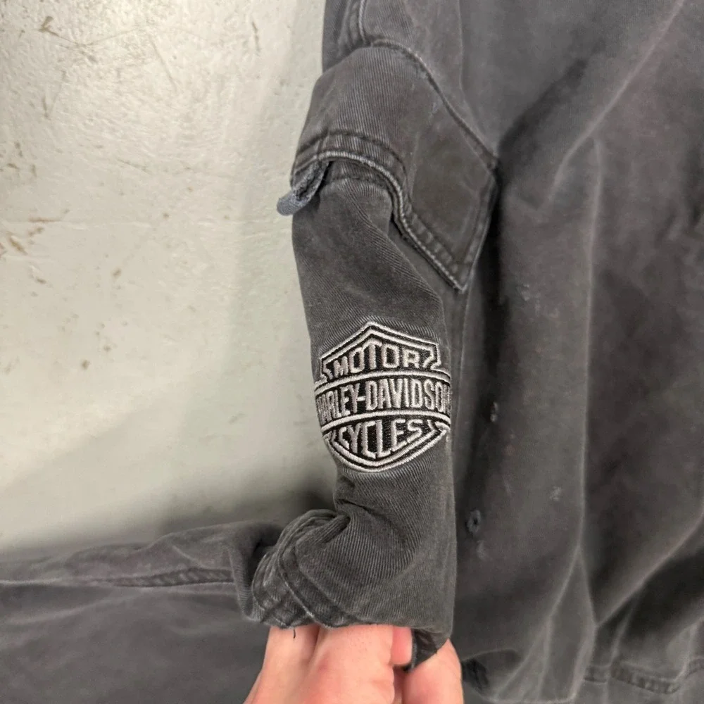 Harley Davidson Cargo Pants Black Faded Embroidered Wide Leg 36 x 32‎